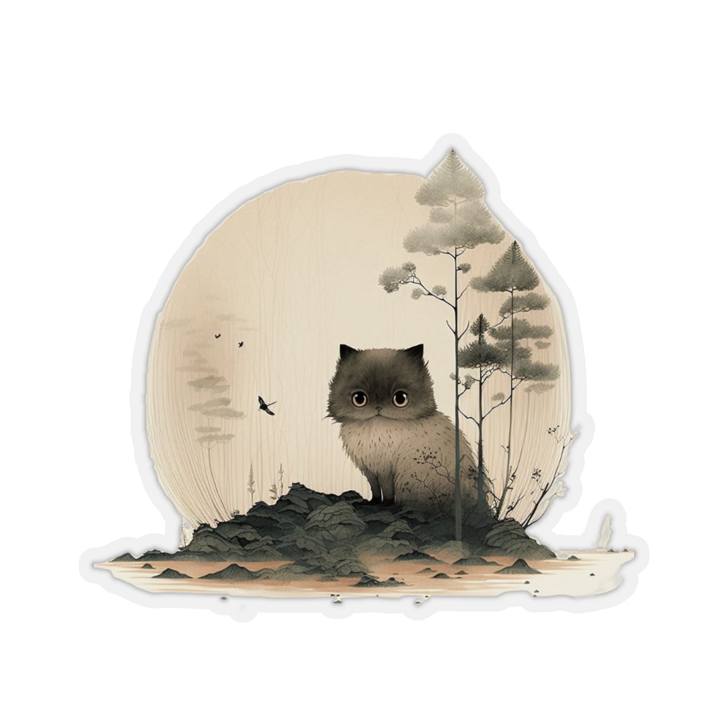 Cat in Forest Kiss-Cut Sticker - Nature's Whiskers