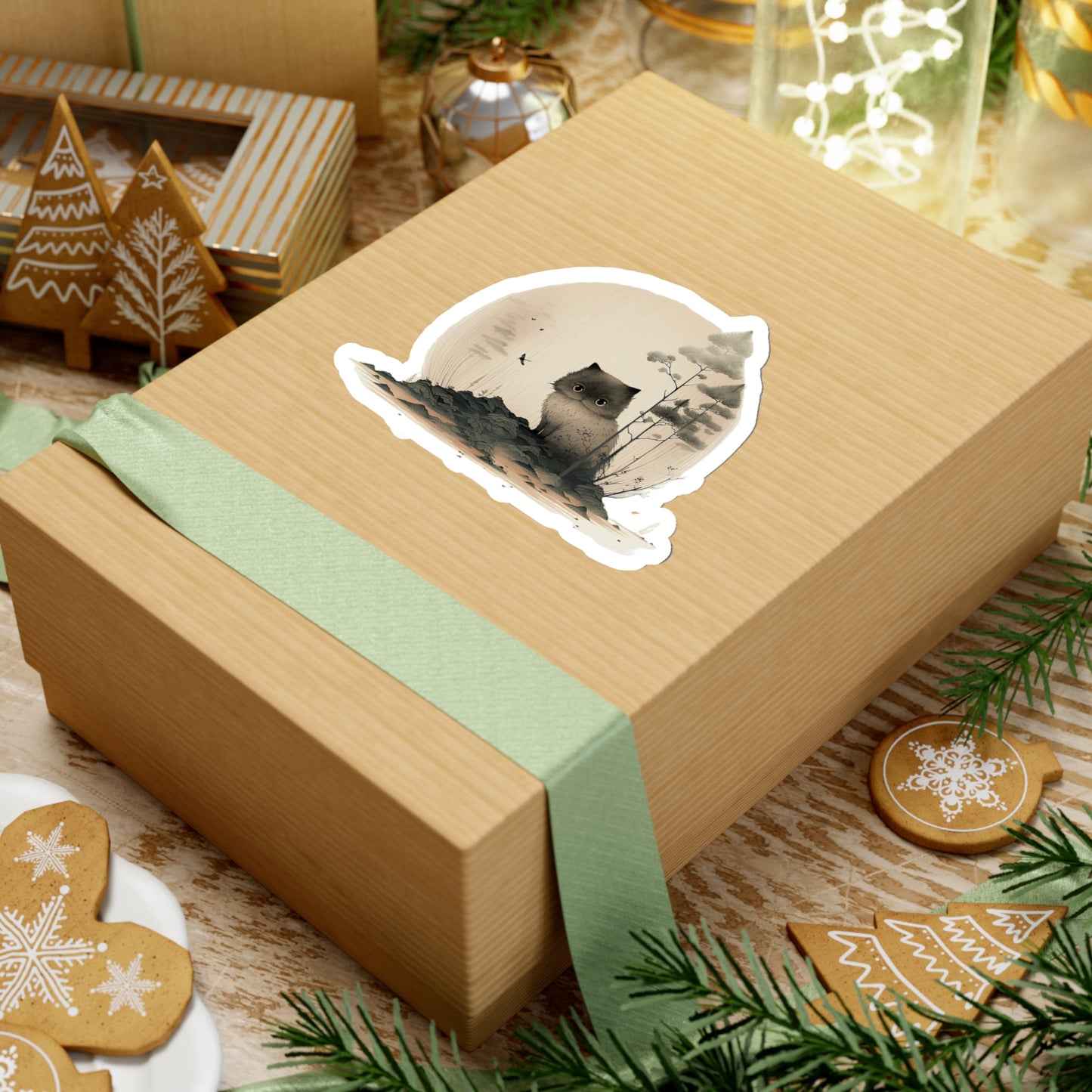 Cat in Forest Kiss-Cut Sticker - Nature's Whiskers