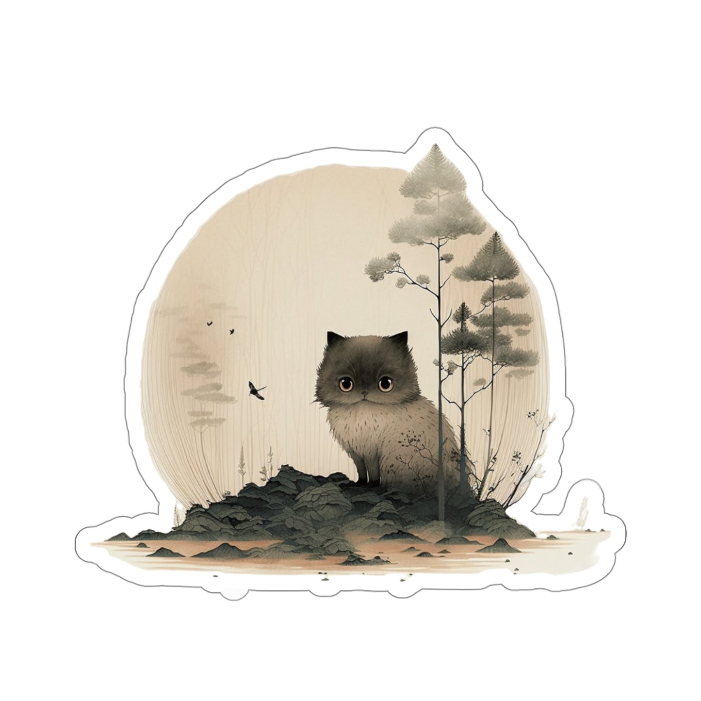 Cat in Forest Kiss-Cut Sticker - Nature's Whiskers